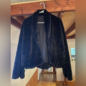 Cropped Black Faux Fur Jacket